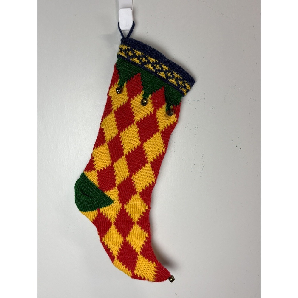 Unbranded Christmas Stocking Whimsical Bells Knit Jester Maximalist